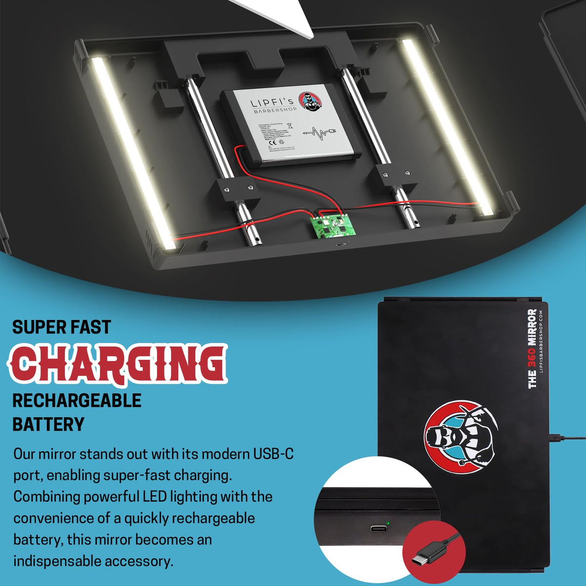 LIPFISBARBERSHOP.COM 360 Mirror LED Lights compact design