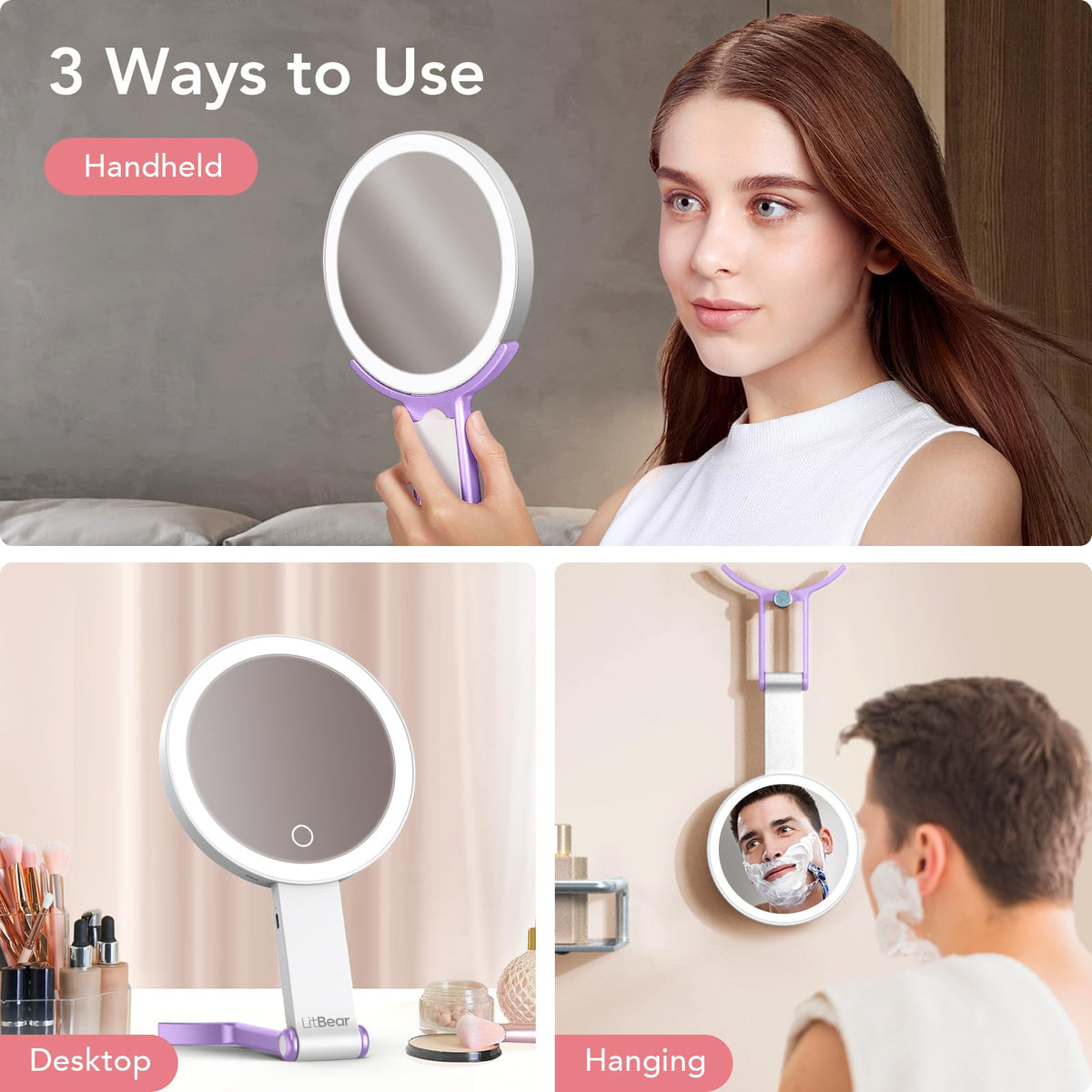 LitBear Travel Makeup Mirror in use for makeup application
