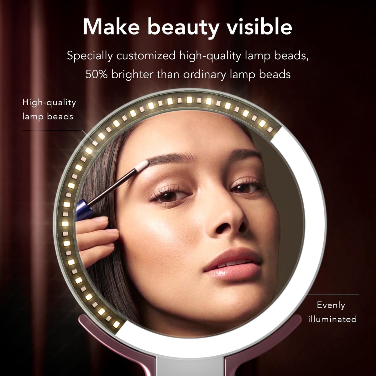 LitBear Travel Makeup Mirror showing 10X magnification