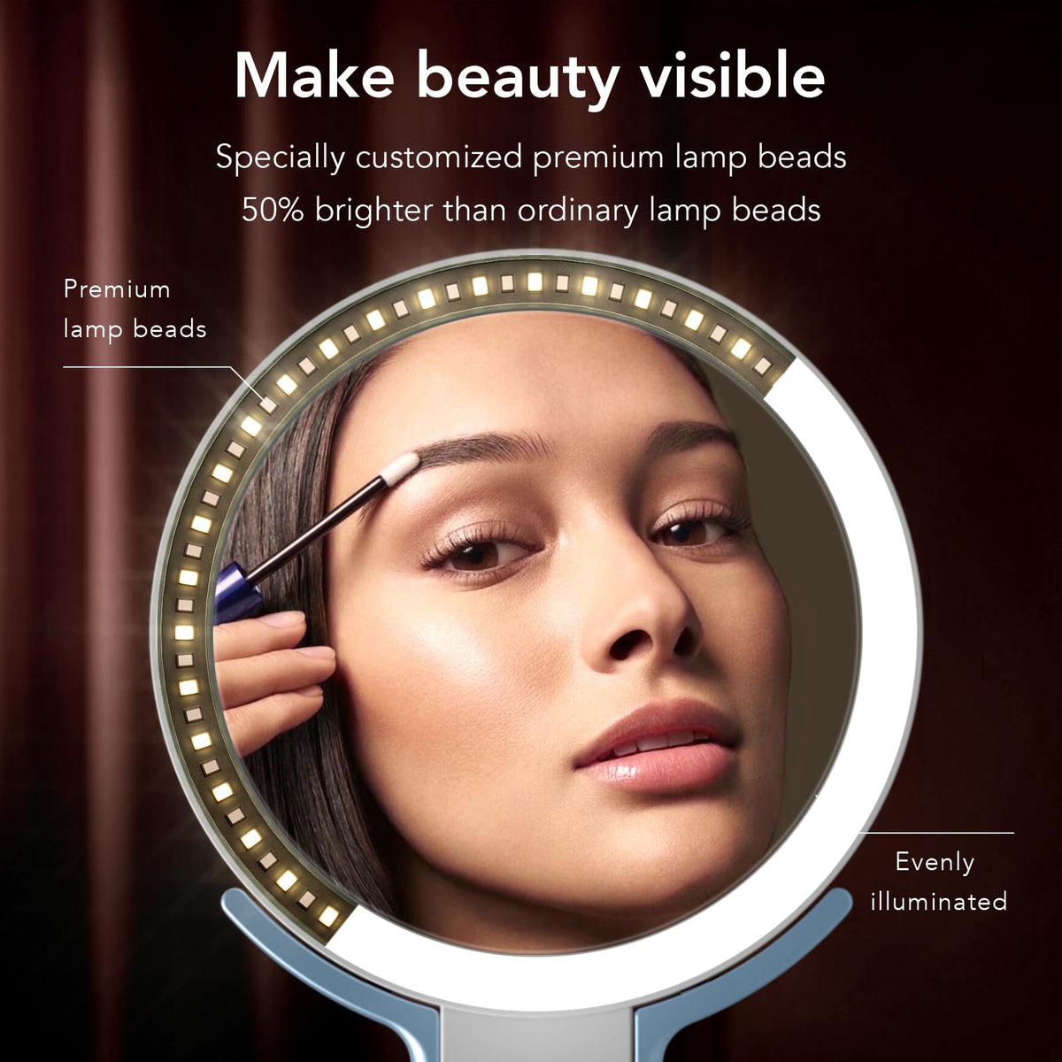 LitBear Travel Makeup Mirror showing 10X magnification side