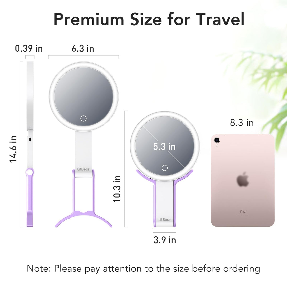 LitBear Travel Makeup Mirror showing natural light setting