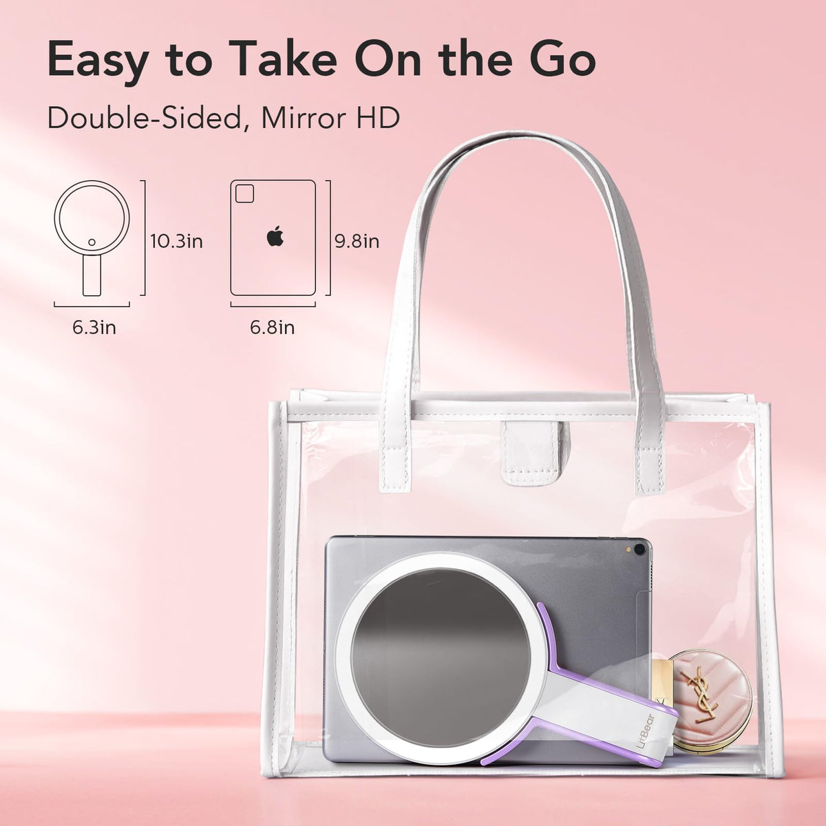 LitBear Travel Makeup Mirror with foldable handle for portability