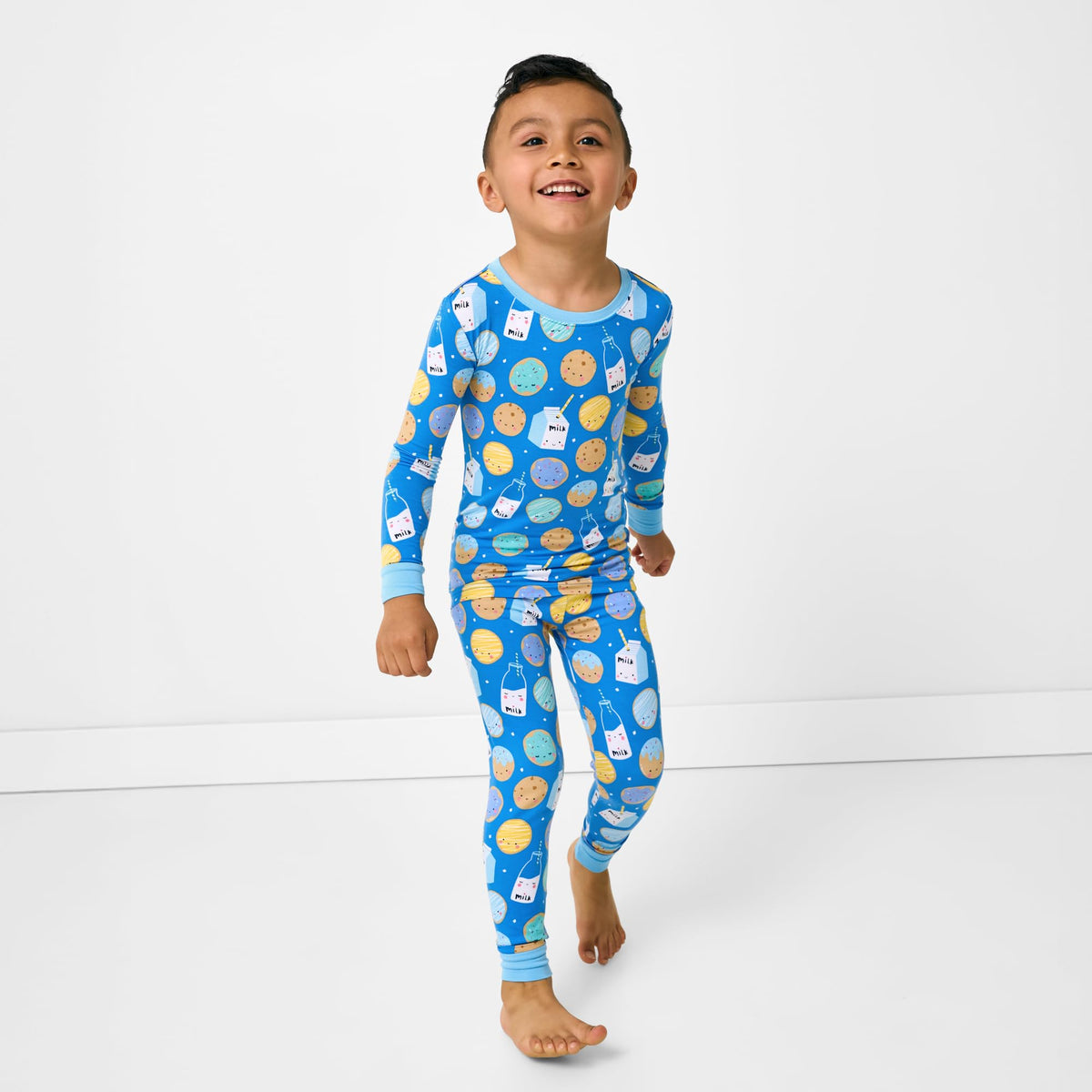Little Sleepies Kids Pajama Set Blue Cookies & Milk folded mittens