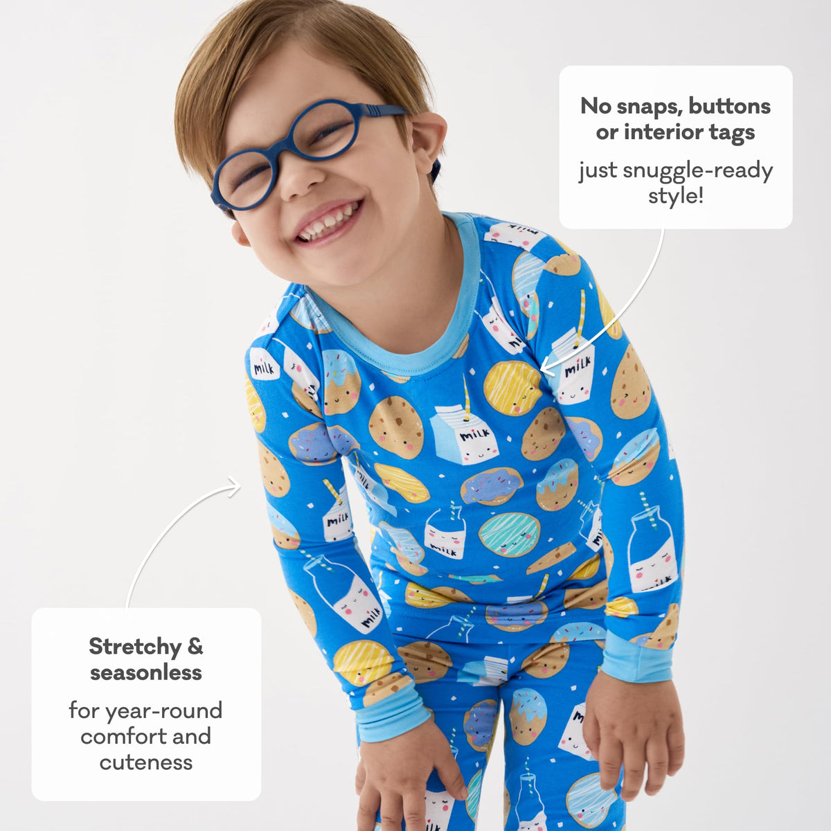 Little Sleepies Kids Pajama Set Blue Cookies & Milk footed sleeper view