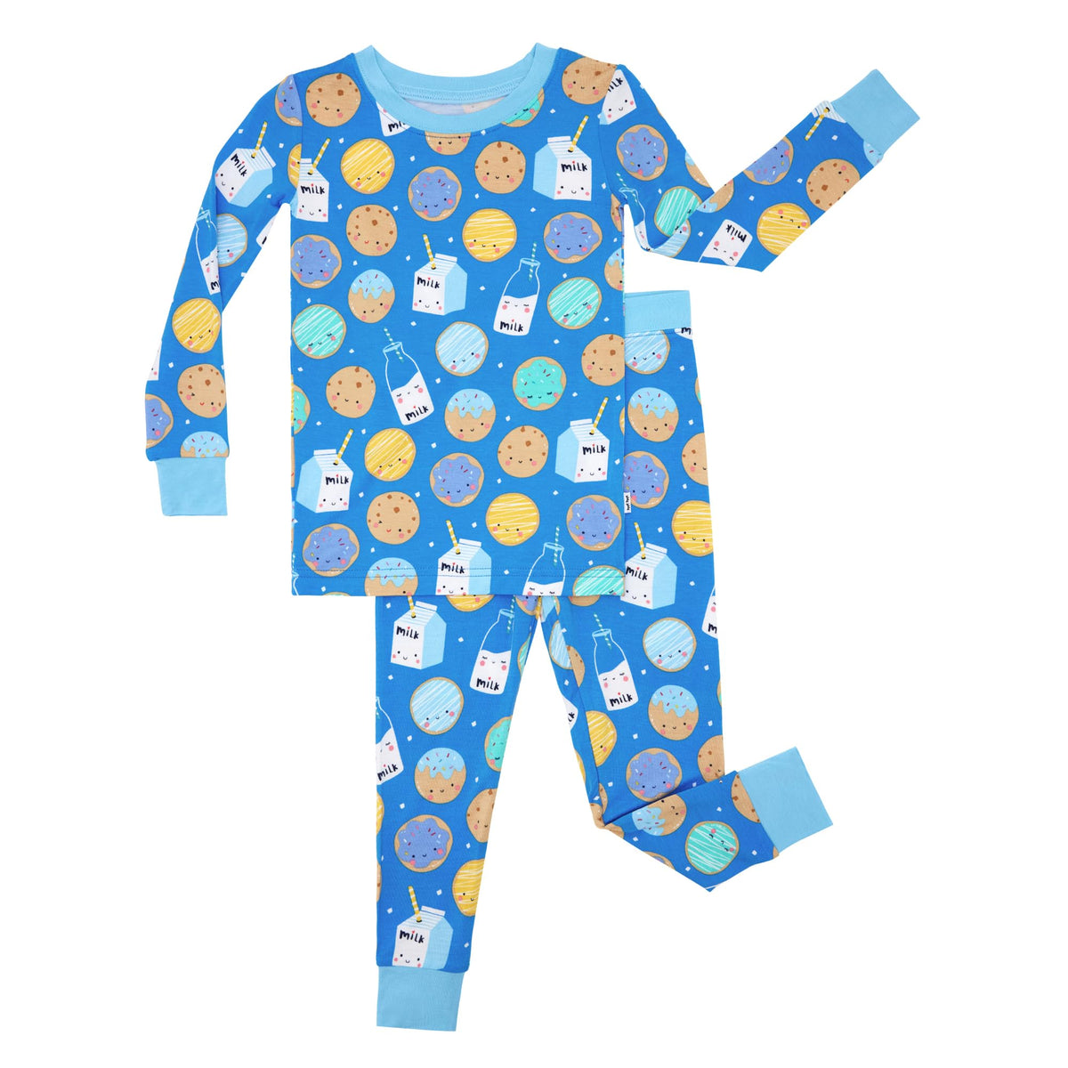 Little Sleepies Kids Pajama Set Blue Cookies & Milk front view