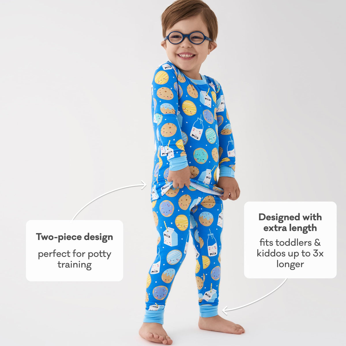 Little Sleepies Kids Pajama Set Blue Cookies & Milk lifestyle scene