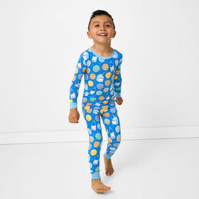Little Sleepies Kids Pajama Set Blue Cookies & Milk matching pants