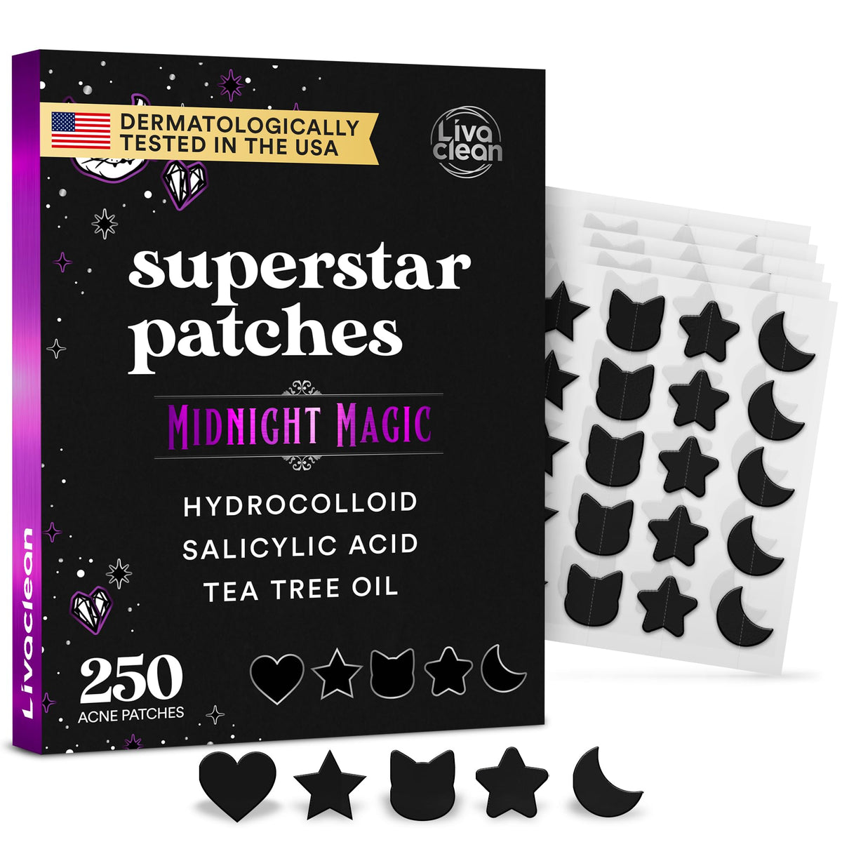 LivaClean Black Star Pimple Patches front view with packaging