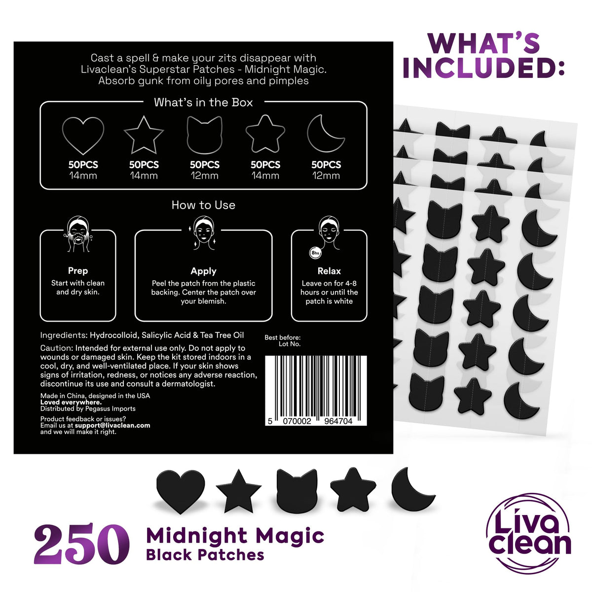 LivaClean Black Star Pimple Patches showing various shapes