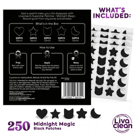 LivaClean Black Star Pimple Patches showing various shapes