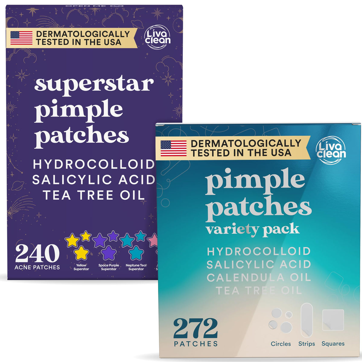LivaClean Star Pimple Patch variety pack front view with different colours