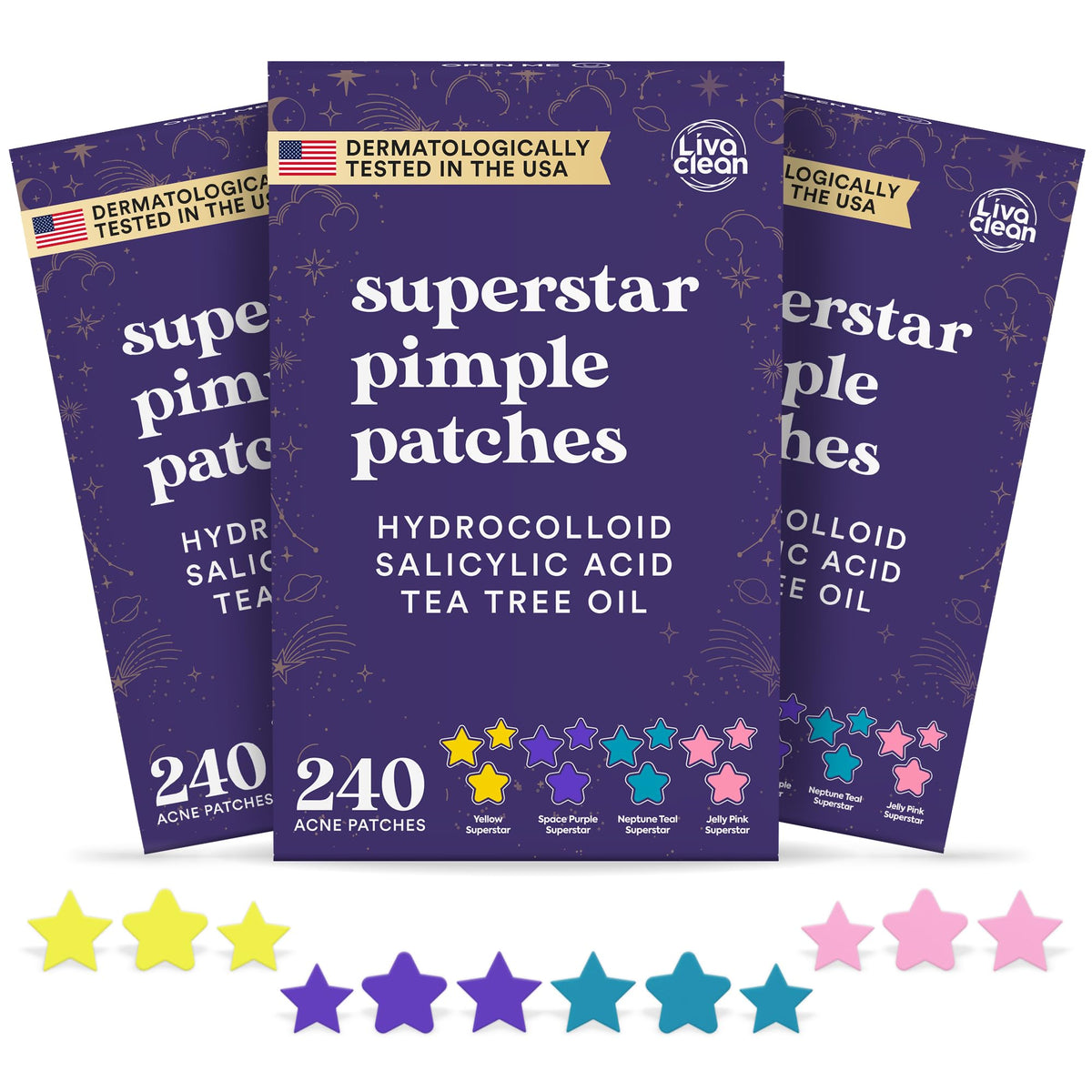 LivaClean Superstar Pimple Patch pack front view with star patches