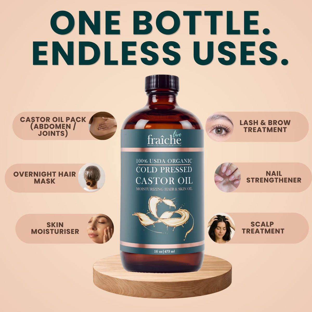 Live Fraiche Castor Oil used for eyebrow conditioning