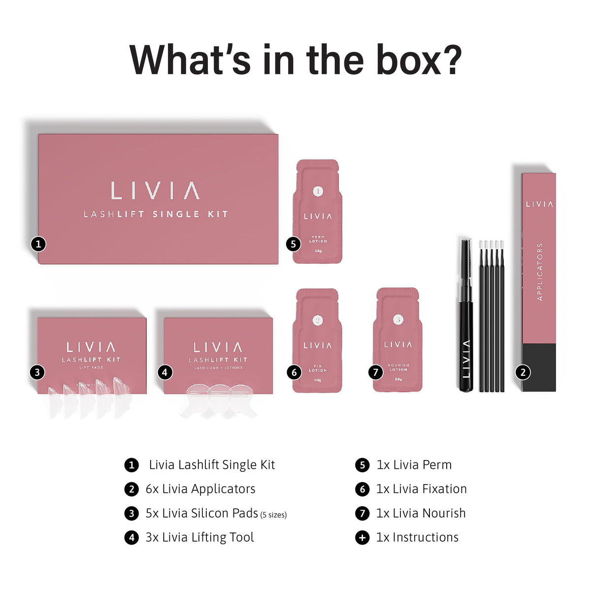 LIVIA Lash Lift Kit displayed with beauty accessories