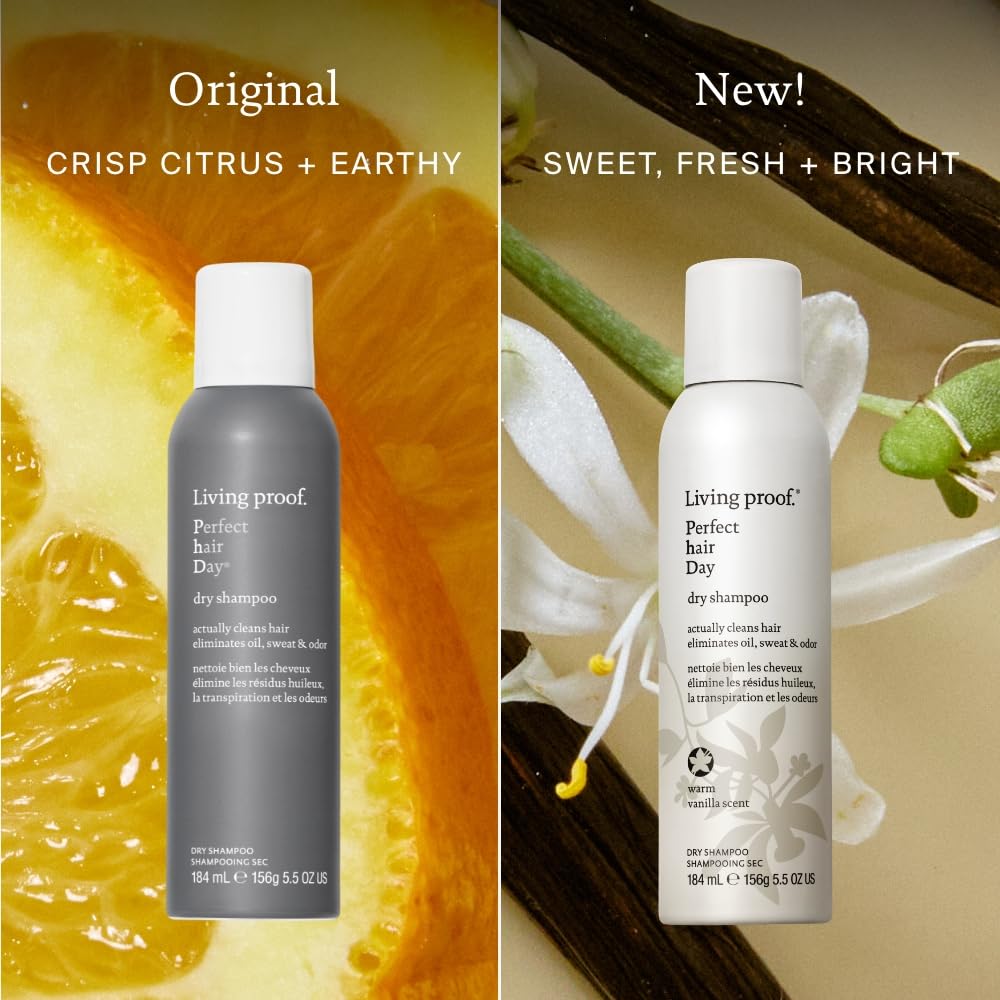 Living Proof Dry Shampoo 5.5 oz with warm vanilla scent label