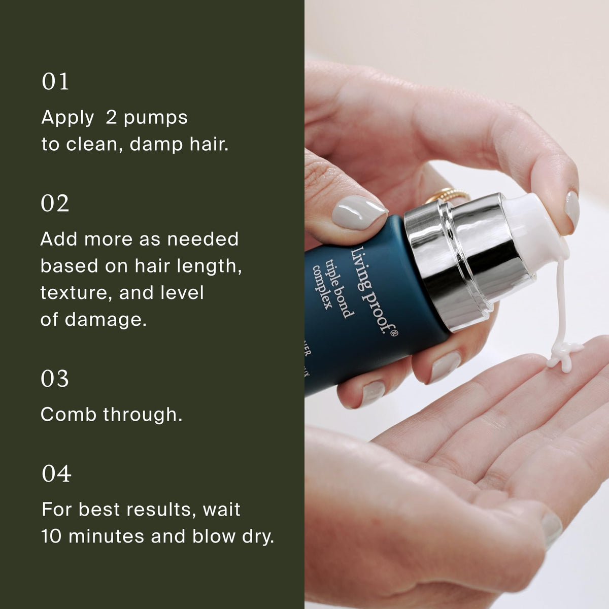 Living Proof hair mask with a comb and towel