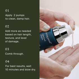 Living Proof hair mask with a comb and towel