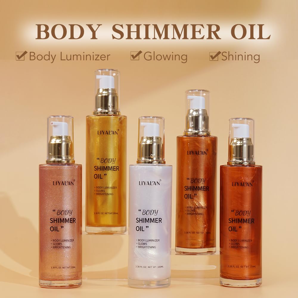 LIYALAN Shimmer Body Oil Bronze Gold bottle with cap