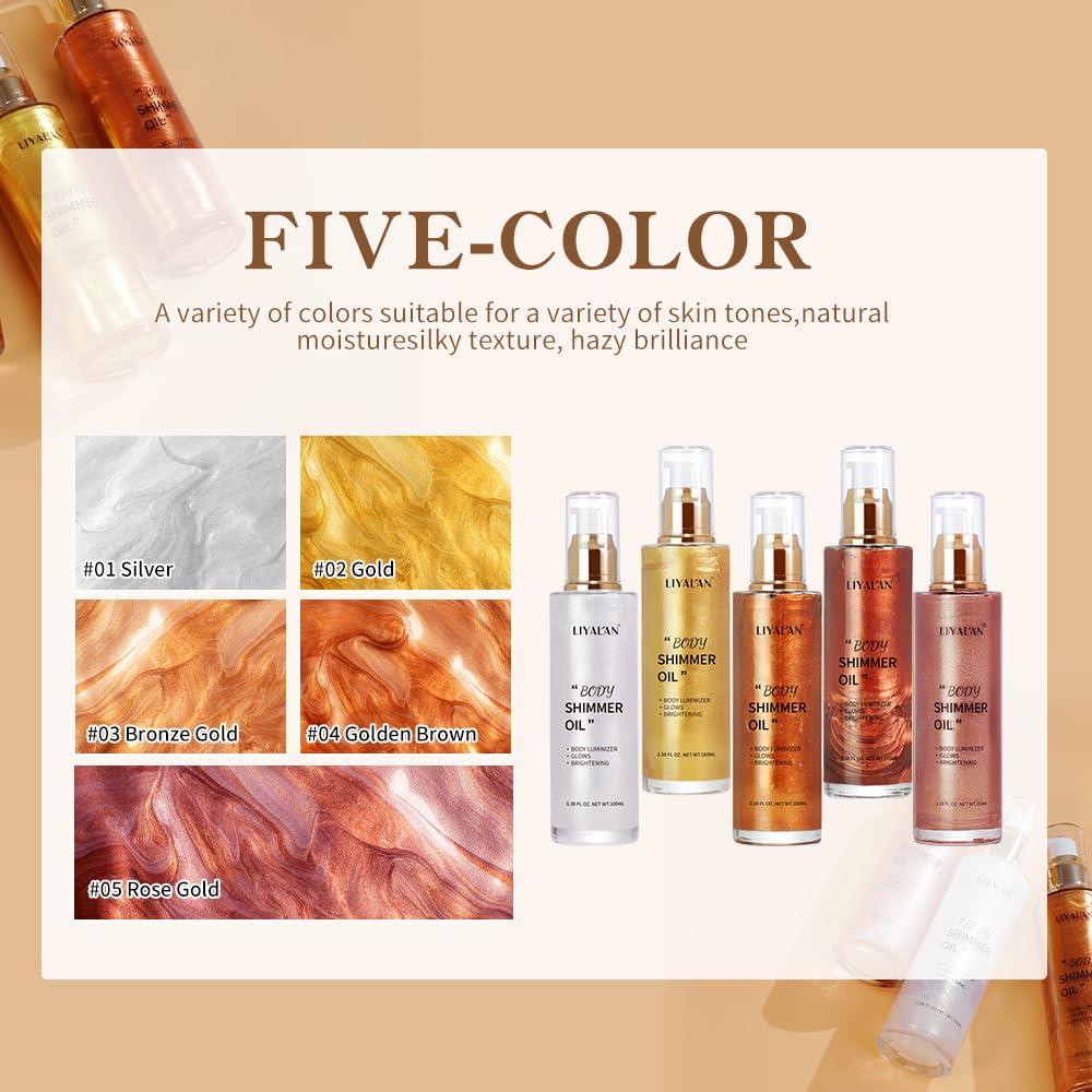LIYALAN Shimmer Body Oil Bronze Gold in natural light