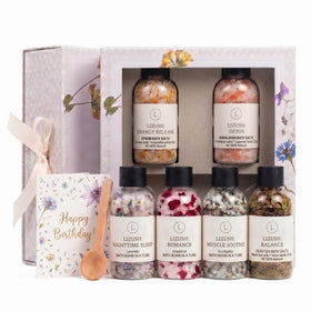 Lizush Bath Salts Gift Set six glass bottles with essential oils