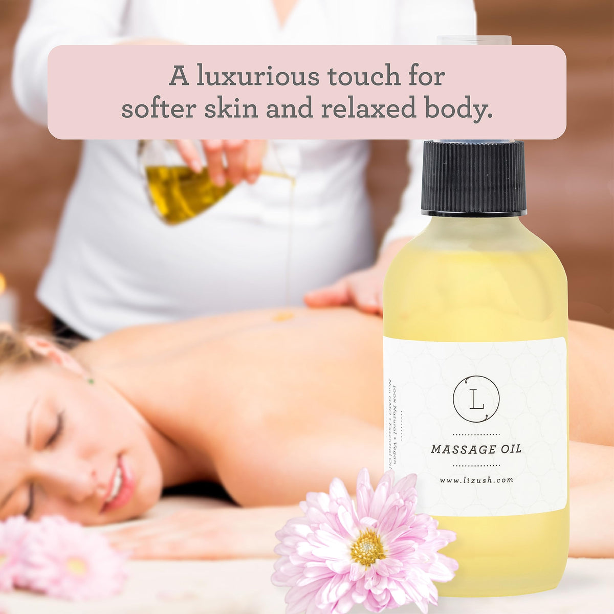 Lizush Eucalyptus Massage Oil displayed with gift wrapping