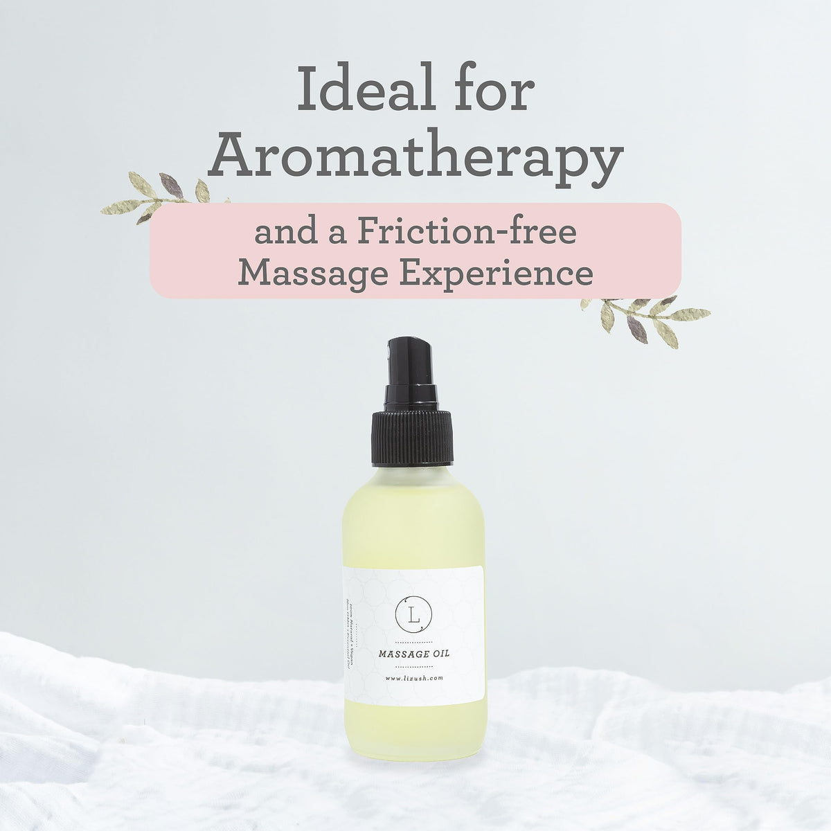 Lizush Eucalyptus Massage Oil with eucalyptus leaves