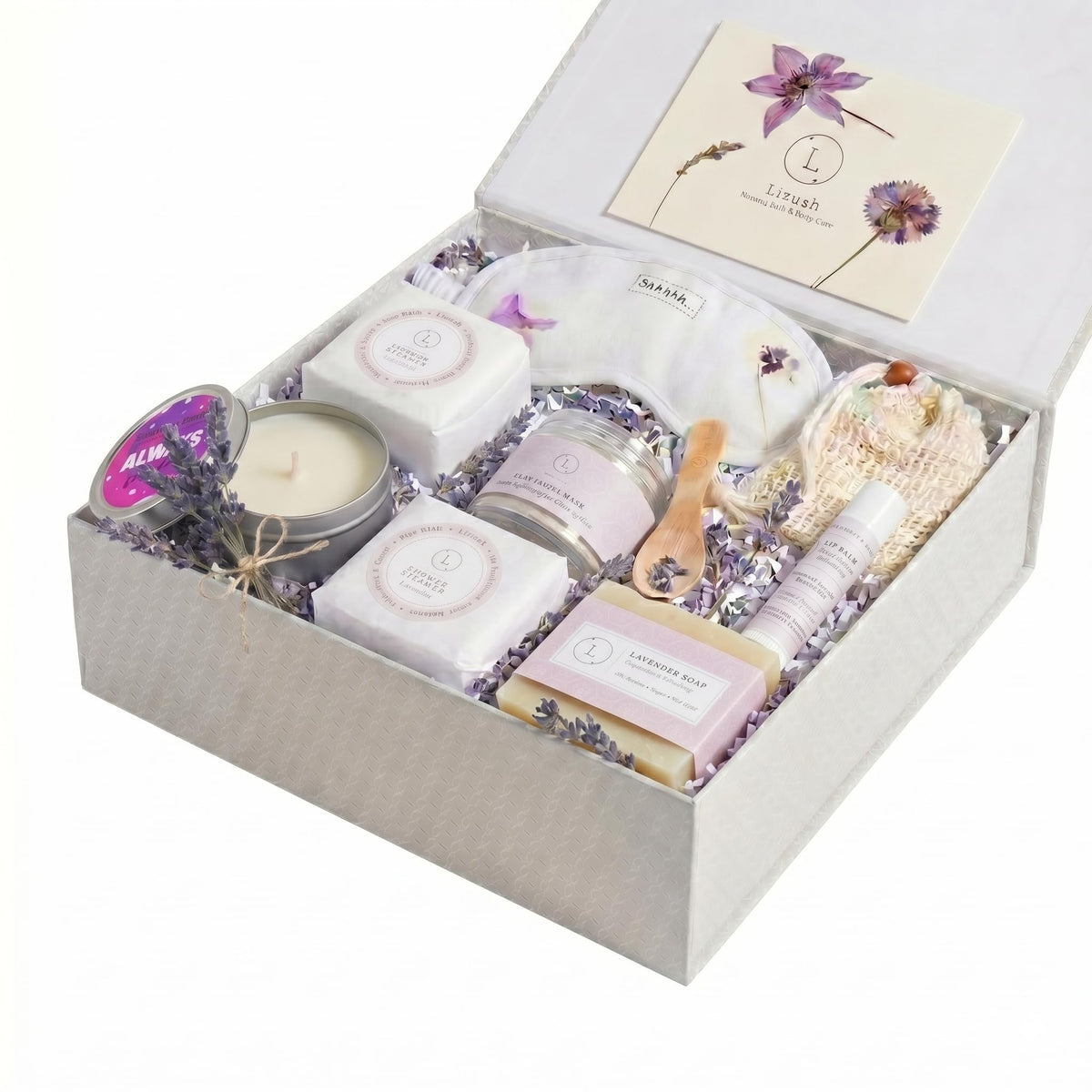 Lizush Luxury Spa Gift Set 7 Piece Lavender Kit front view