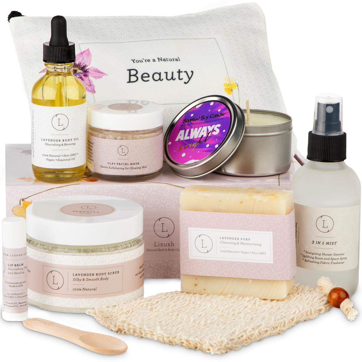 Lizush Luxury Spa Gift Set 9-piece lavender kit in gift box
