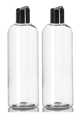ljdeals 16 oz clear plastic bottle with black disc top cap front view