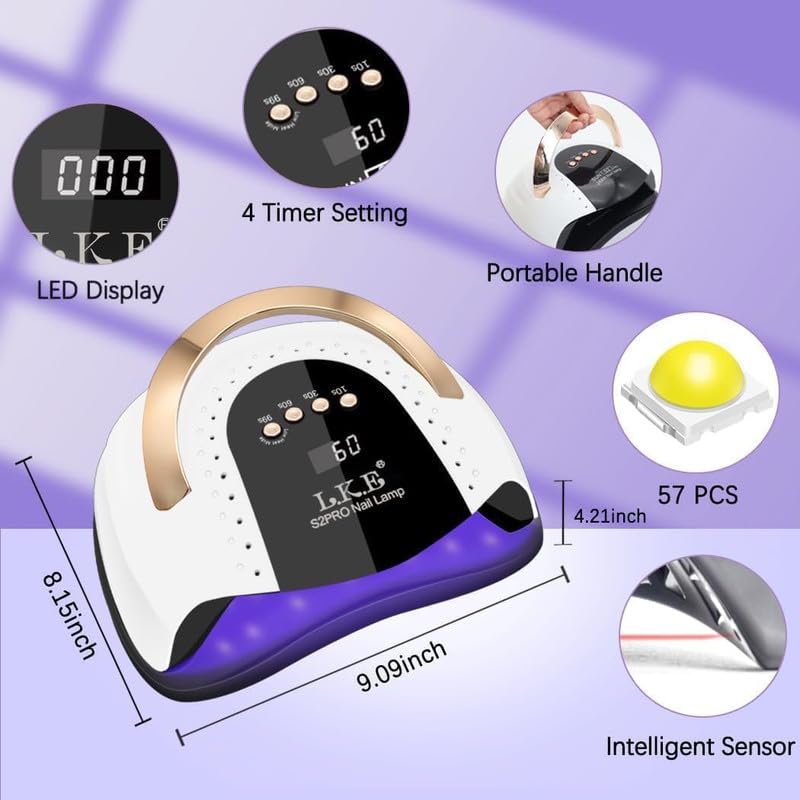 LKE 268W UV LED Nail Lamp timer settings display