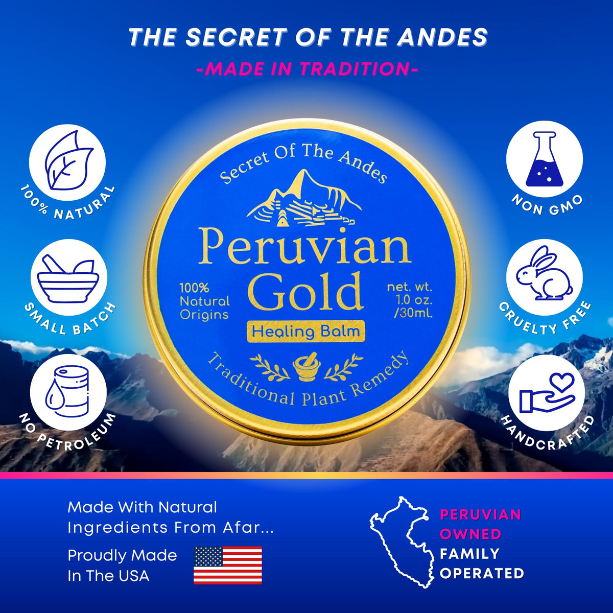 Llama Mama Peruvian Gold Healing Balm with fresh flowers