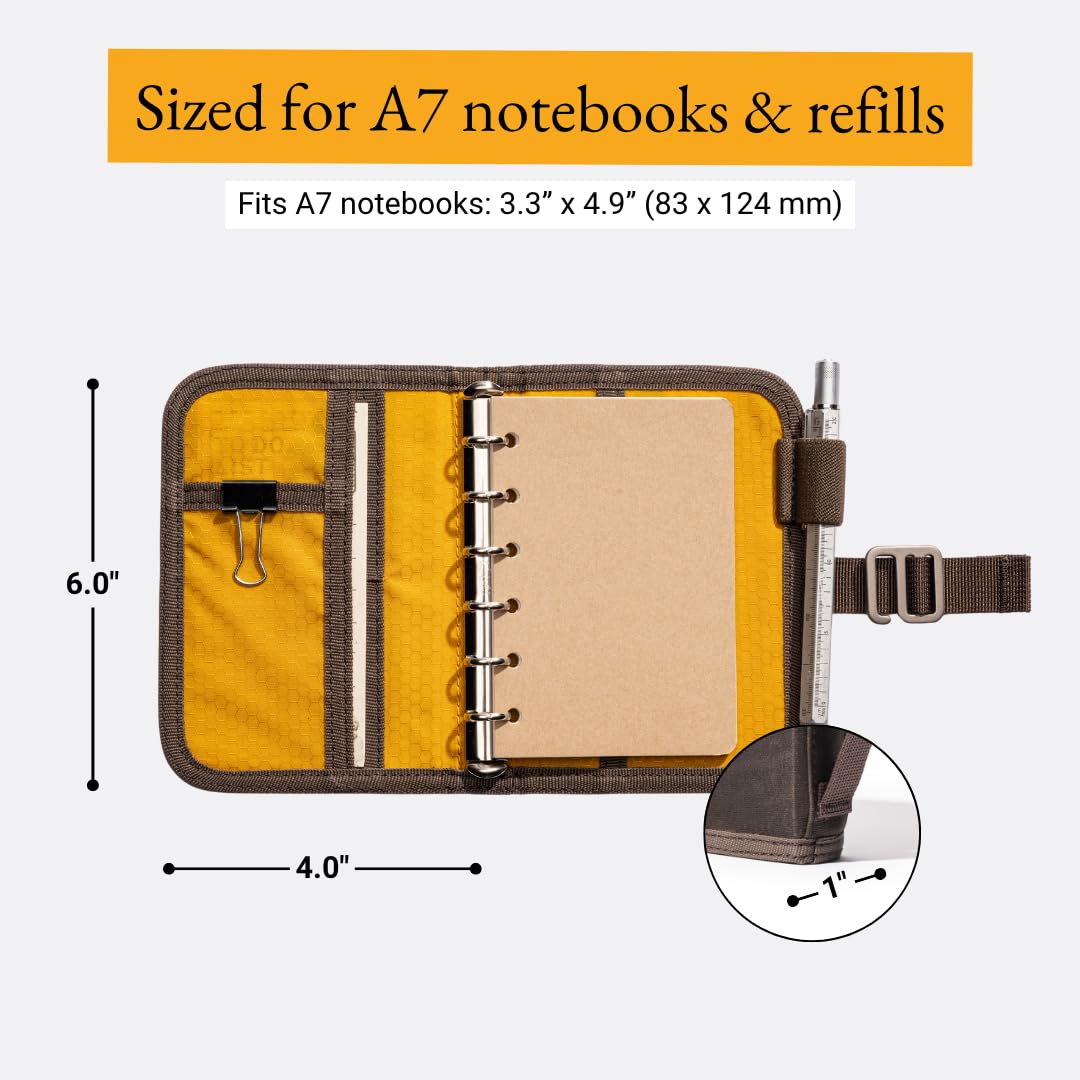 LOCHBY Field Binder A7 side view with pockets for cards and pens