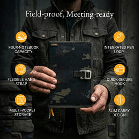 LOCHBY Field Journal side view displaying elastic notebook holder