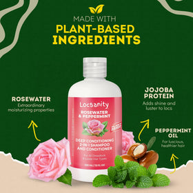 Locsanity 2-in-1 Shampoo and Conditioner bottle with rosewater and peppermint