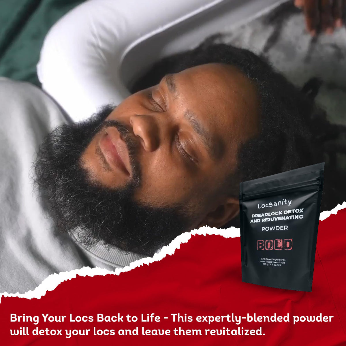 Locsanity BOLD Locs Detox Powder alongside hair care products
