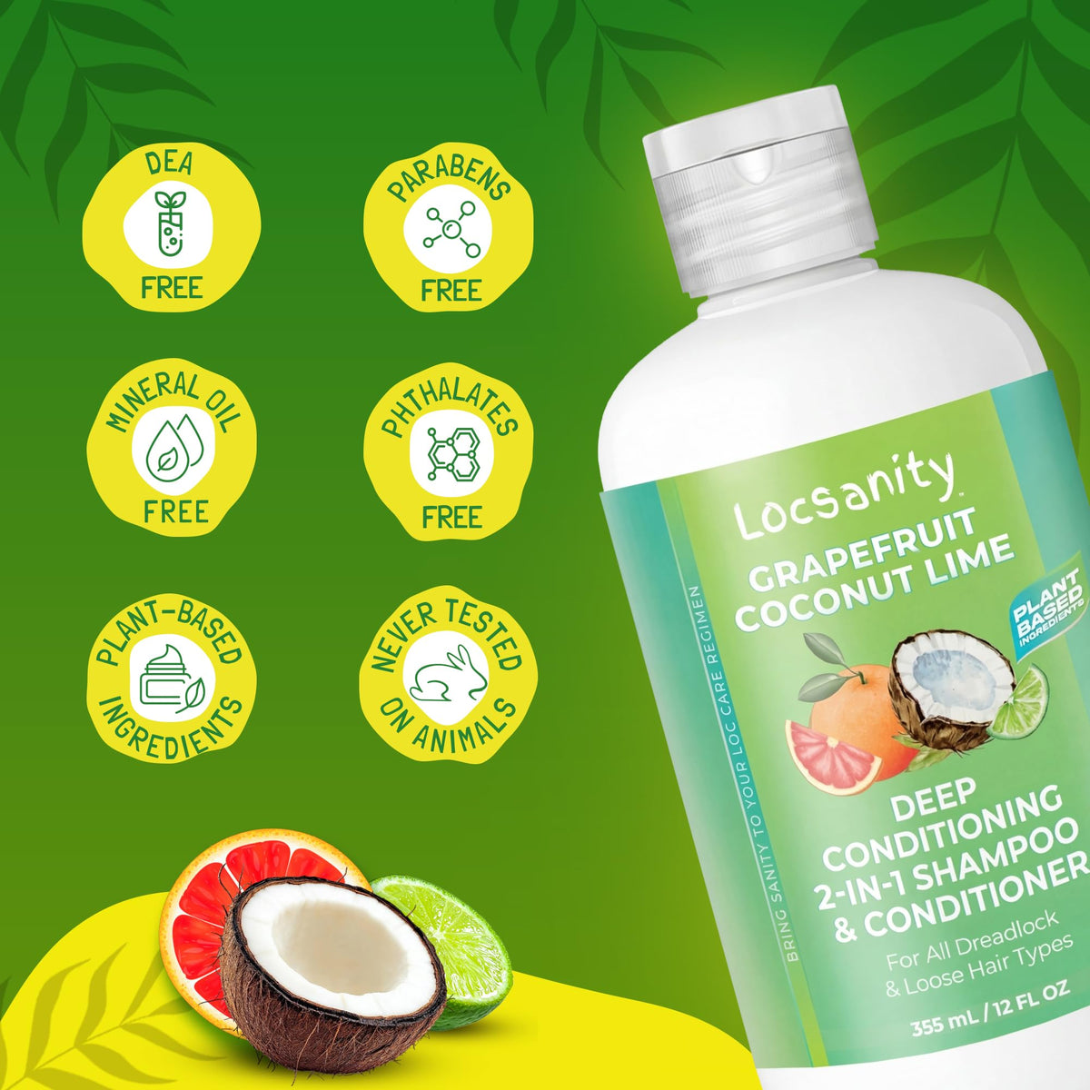 Locsanity Grapefruit Coconut & Lime 2-in-1 Loc Shampoo & Conditioner side view