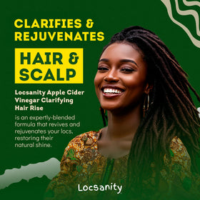 Locsanity hair rinse in a bathroom setting