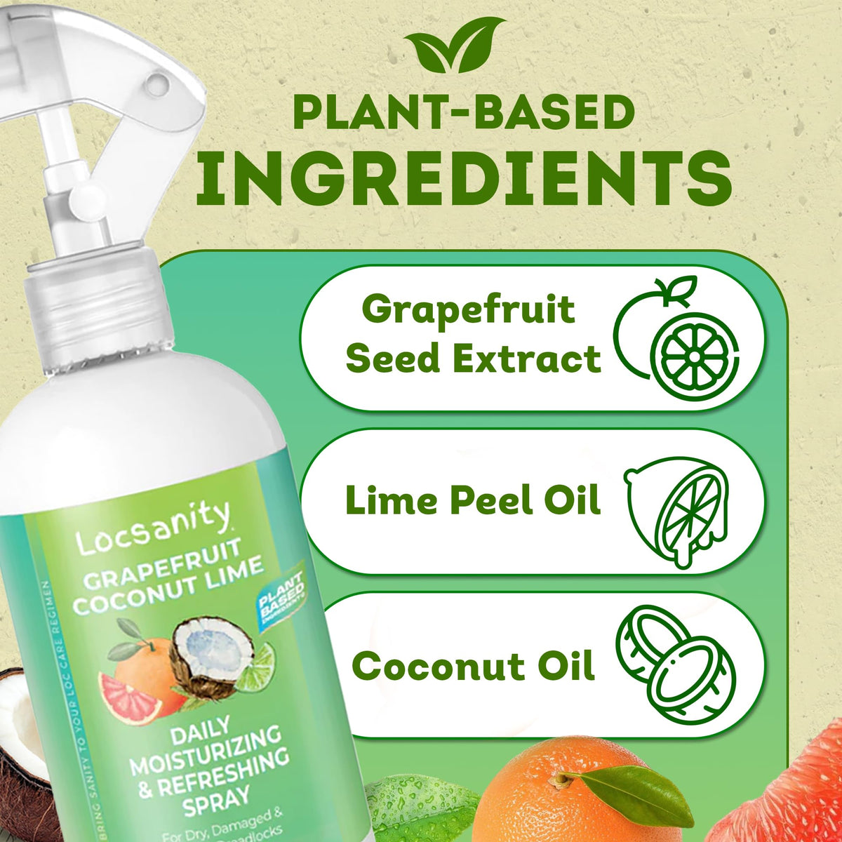 Locsanity Moisturizing Spray in hand with locs