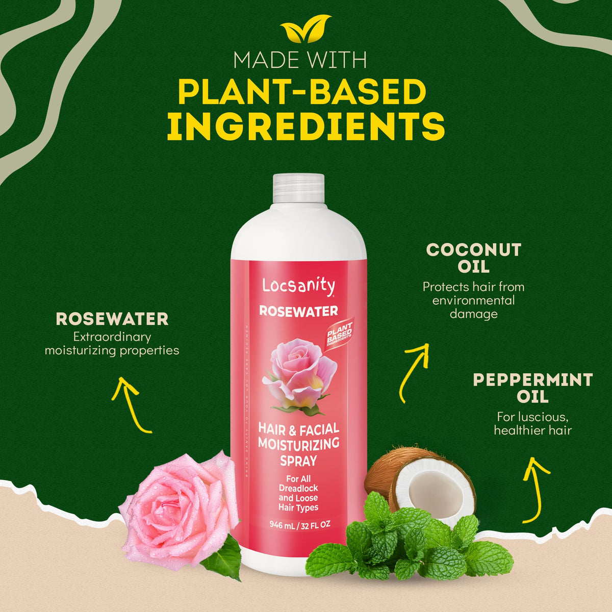 Locsanity Pure Rosewater Hair and Facial Spray 32oz back view