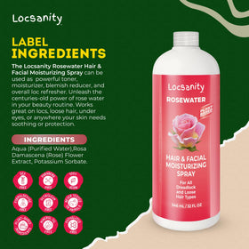Locsanity Pure Rosewater Hair and Facial Spray 32oz close-up of bottle