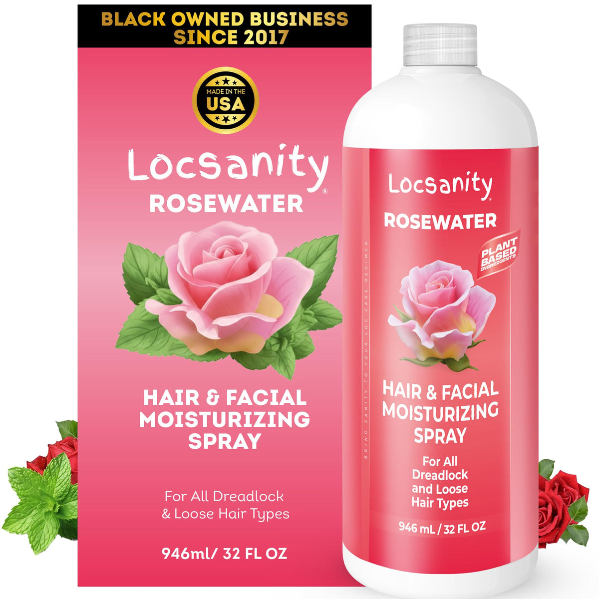Locsanity Pure Rosewater Hair and Facial Spray 32oz front view