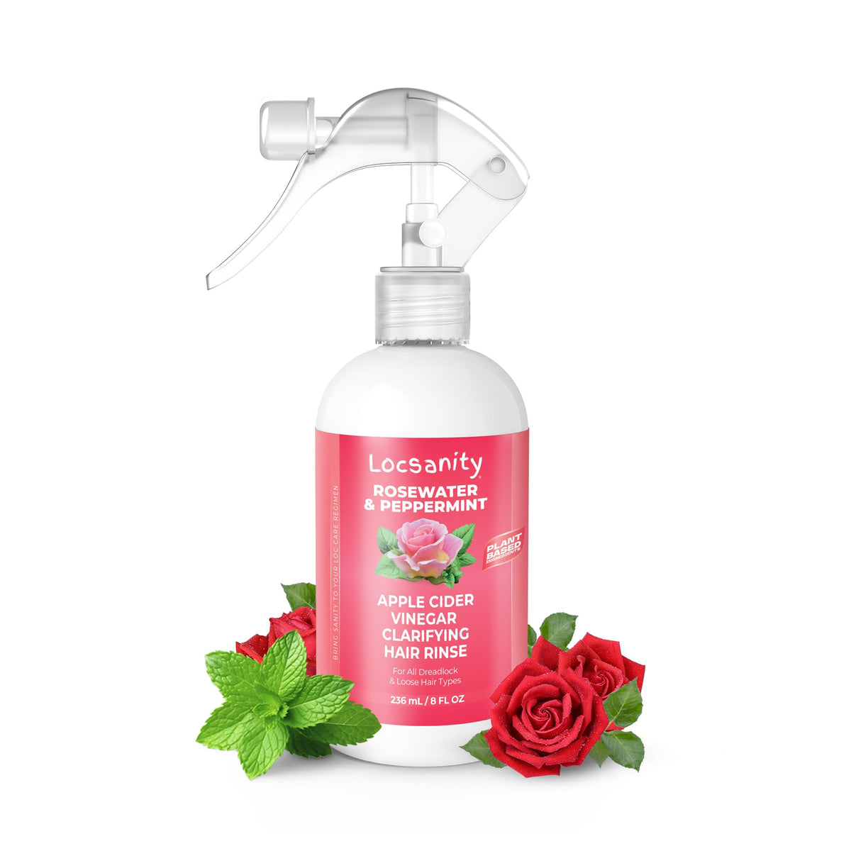 Locsanity Rosewater Peppermint Apple Cider Vinegar Hair Rinse 8oz front view