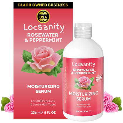 Locsanity Rosewater Peppermint Serum front view with packaging
