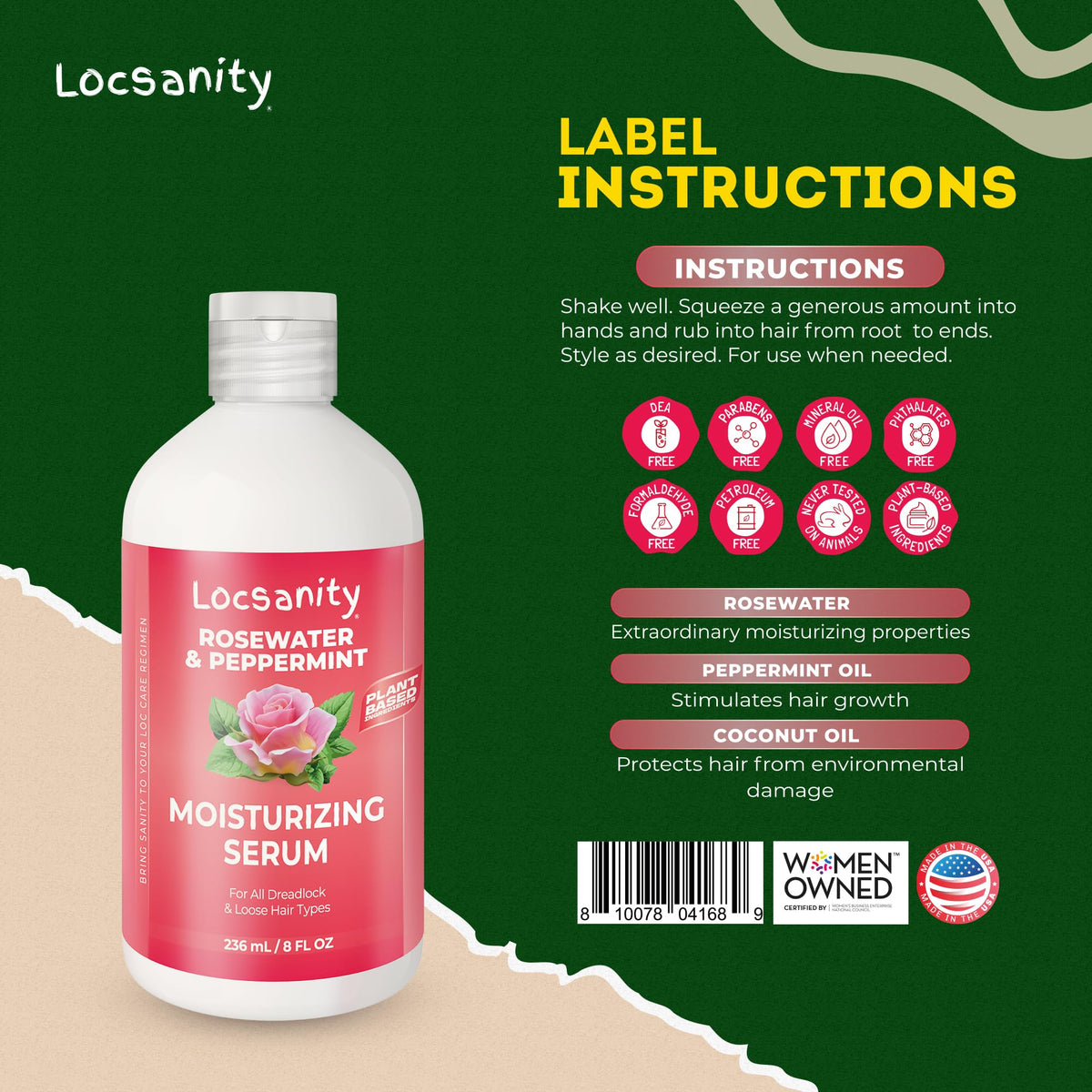 Locsanity Rosewater Peppermint Serum with measuring spoon