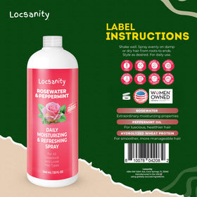 Locsanity spray bottle on a wooden table with natural lighting