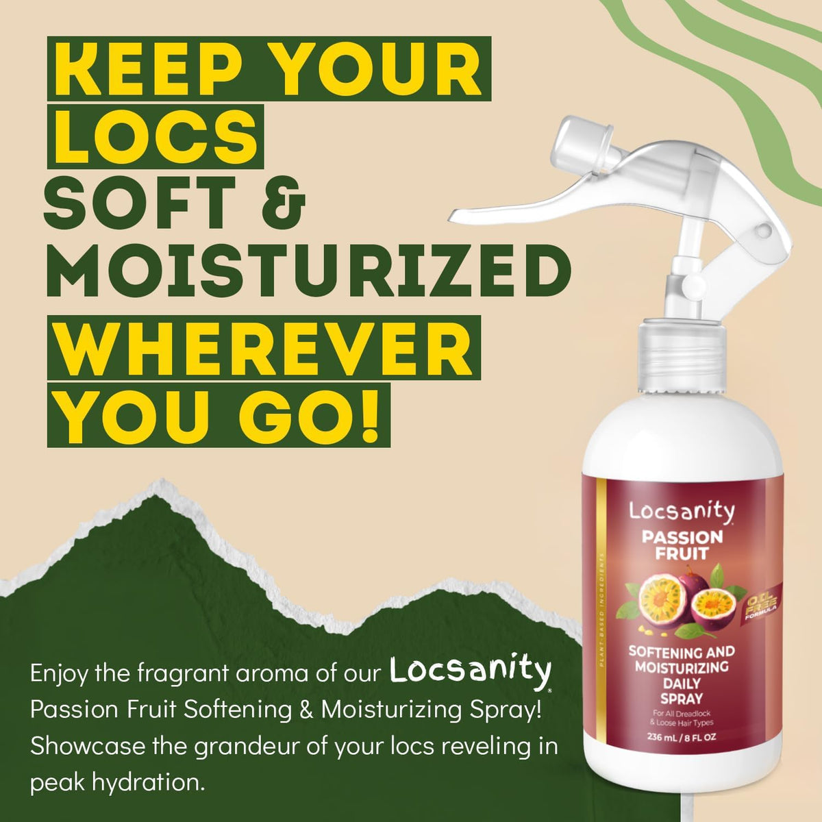 Locsanity spray bottle with ingredients list