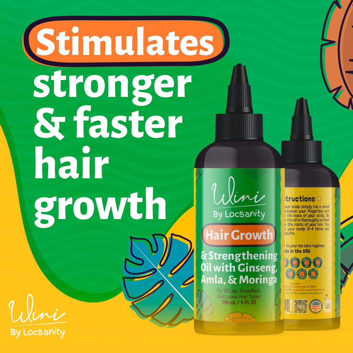 Locsanity Wini Hair Growth Oil 4 oz side view with dropper