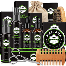 LOKDLAWEN Beard Kit contents including wash, conditioner, oils, balm, and tools