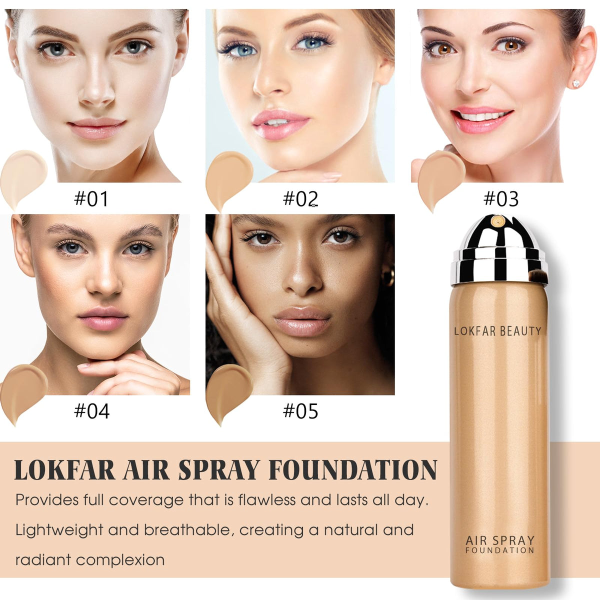 LOKFAR AirBrush Foundation Spray #02 Nude with brush