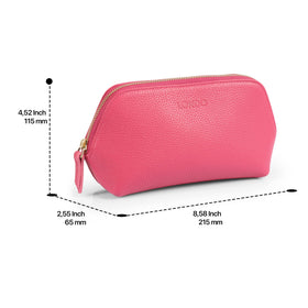 Londo Genuine Leather Makeup Bag in pink with open zipper